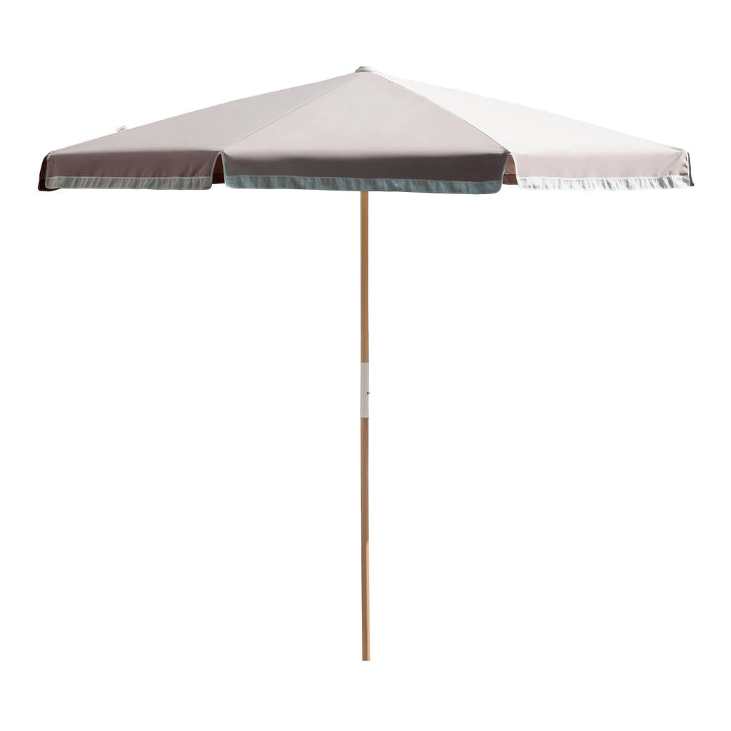 quitasol de terraza beige con blanco