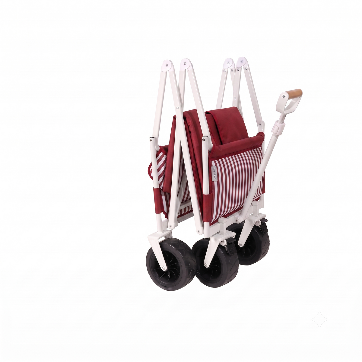 carrito plegable de playa rojo con mango de madera