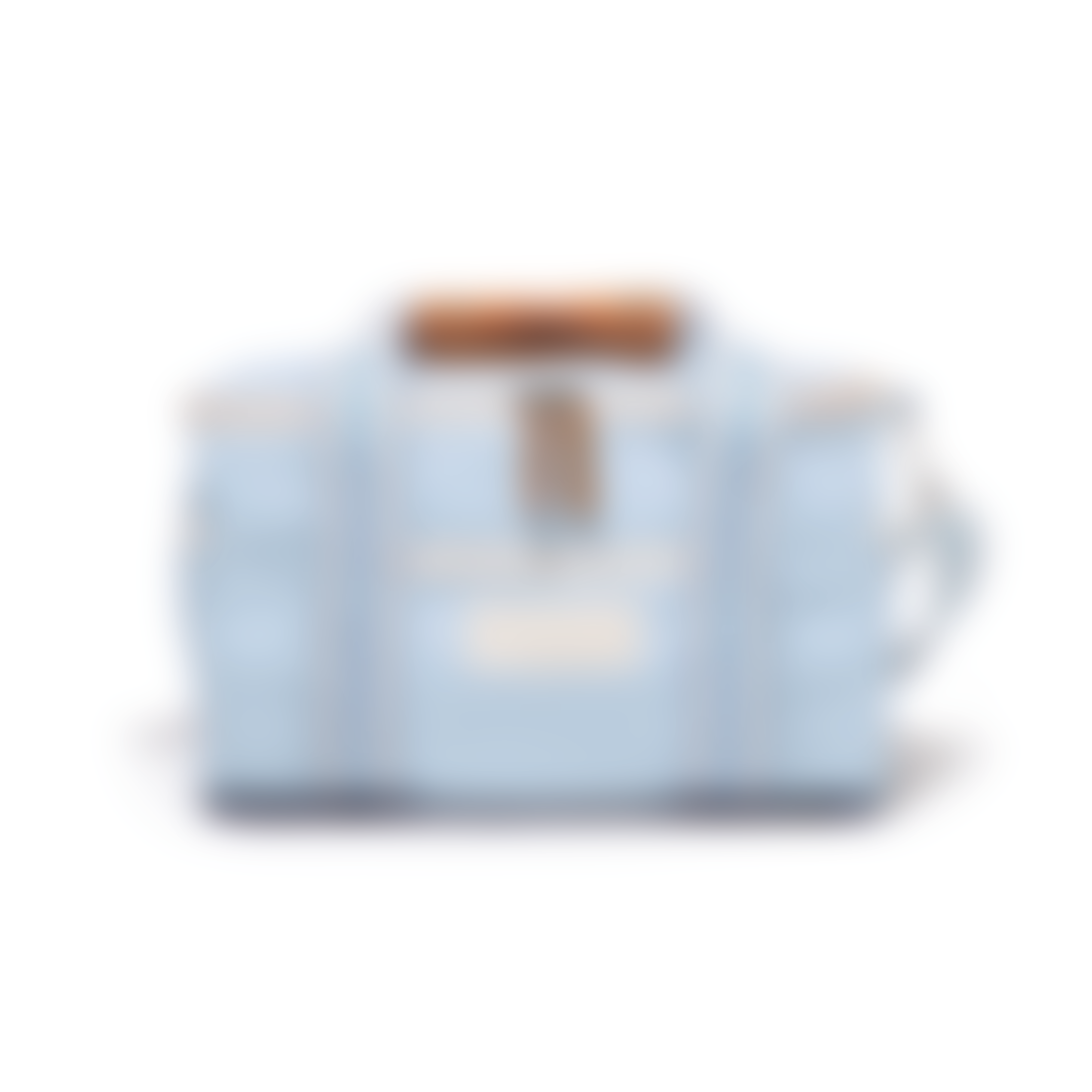 cooler color celeste con detalles de cuero