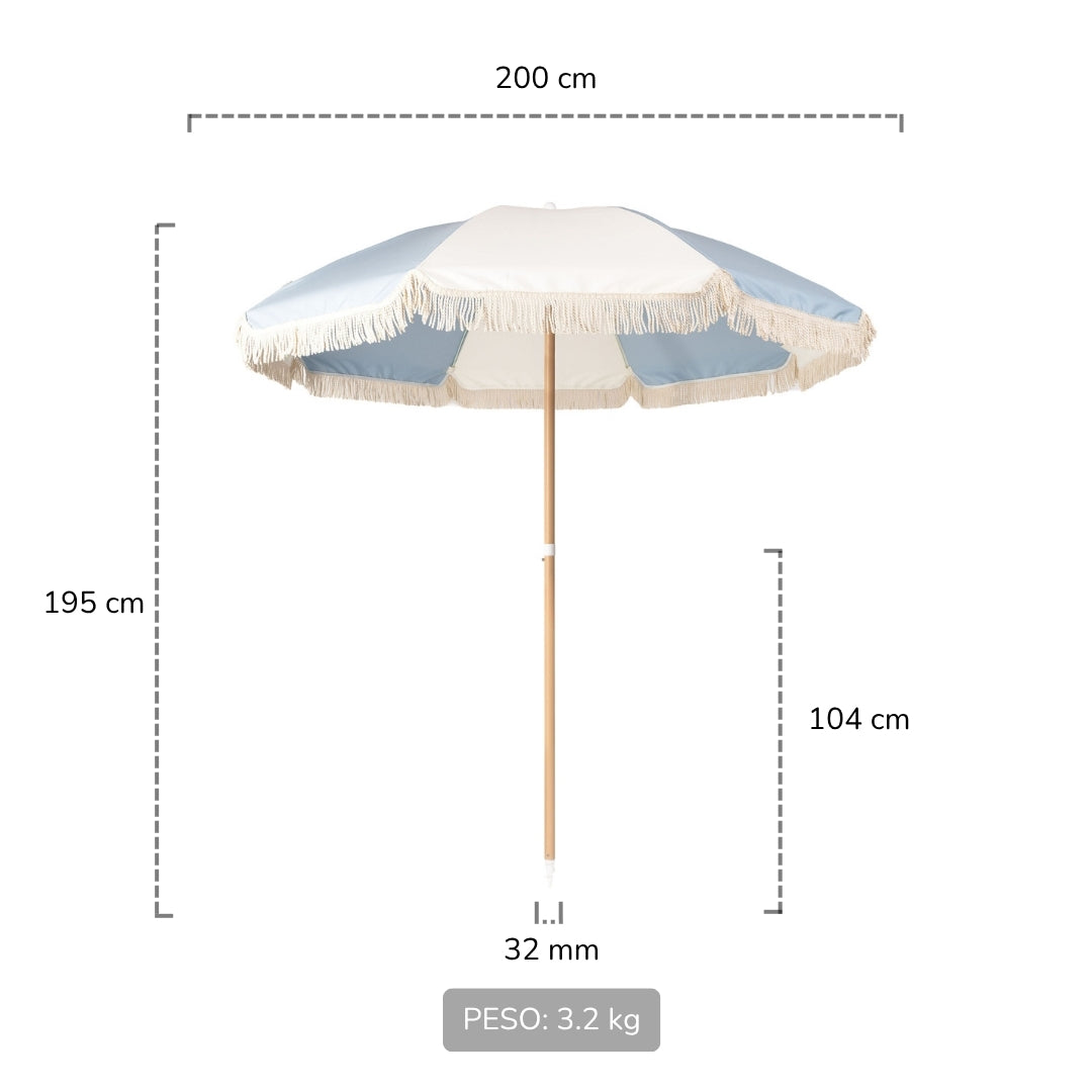 quitasol de playa con flecos medidas