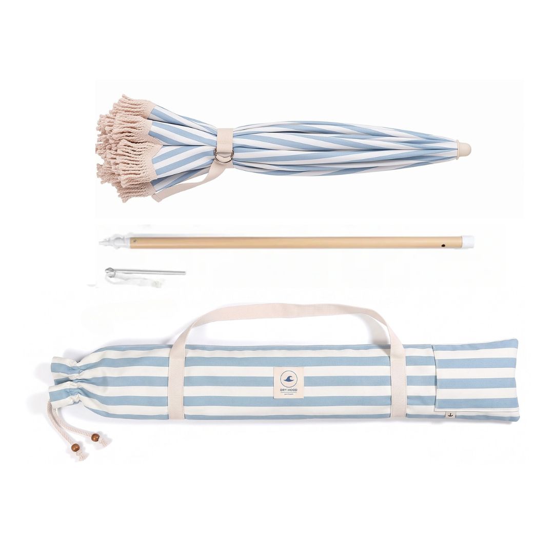partes de  Quitasol de Playa Vintage Celeste Lineas 