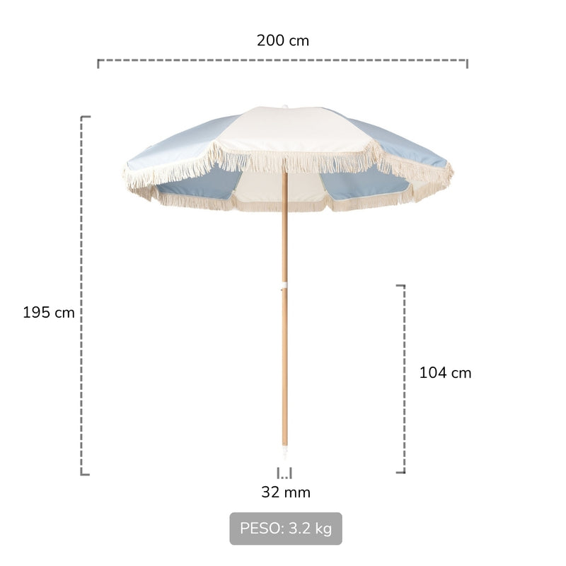 quitasol de playa con flecos medidas
