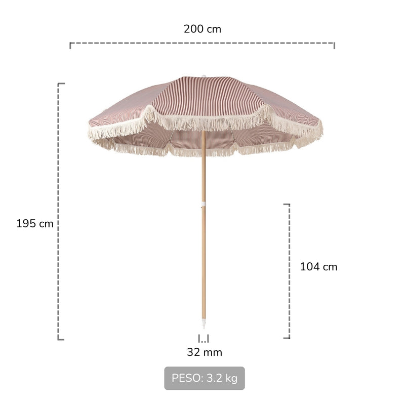 quitasol de playa rayas rojo medidas