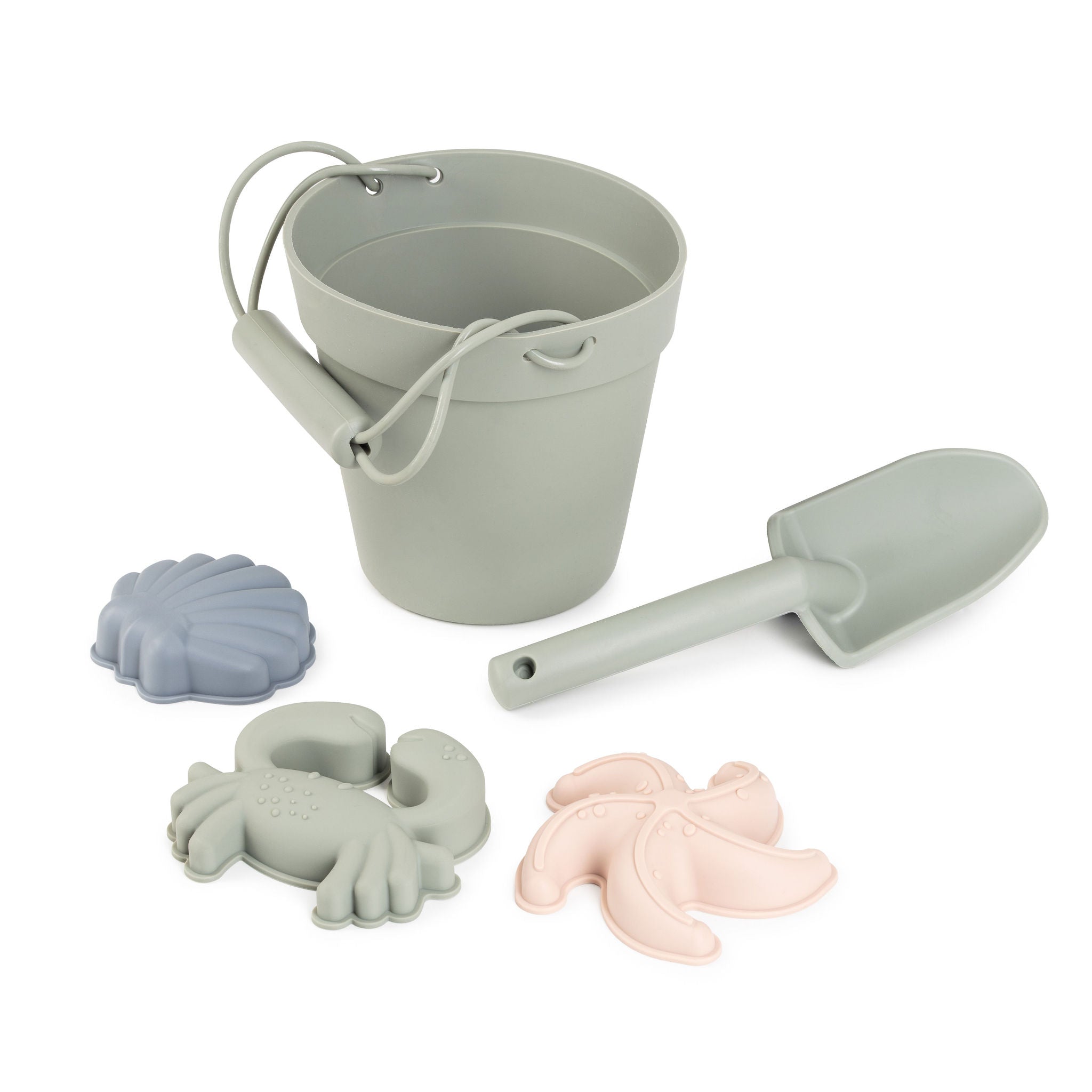 set de balde con figuras de silicona para niños