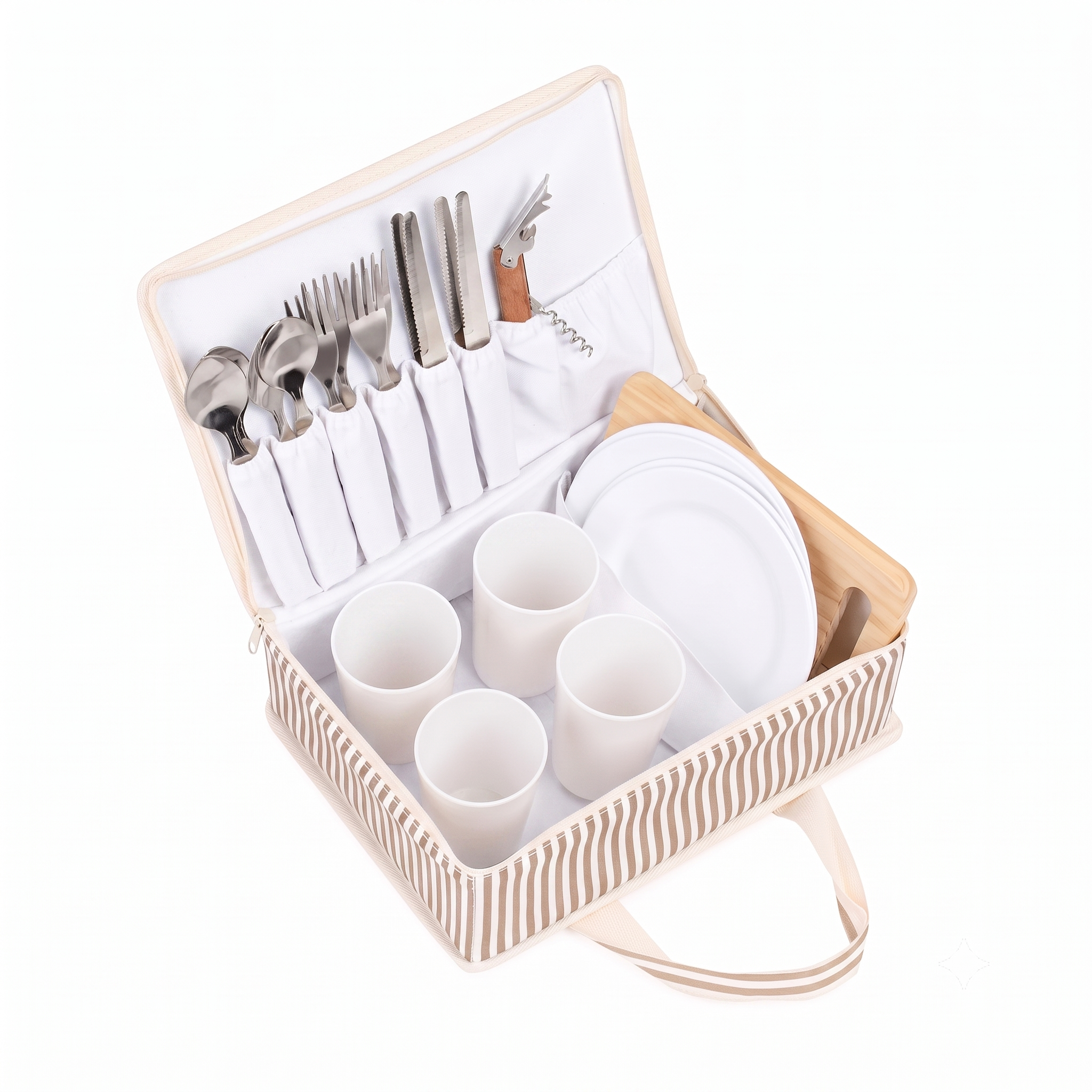 set de picnic beige para 4 personas fácil de transportar