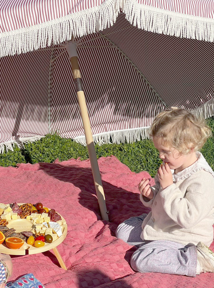 toalla doble de algodon rojo con hoyo para quitasol